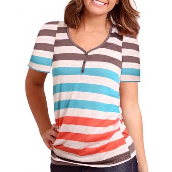 Striped V-Neck Tee - Picture 2 of 9